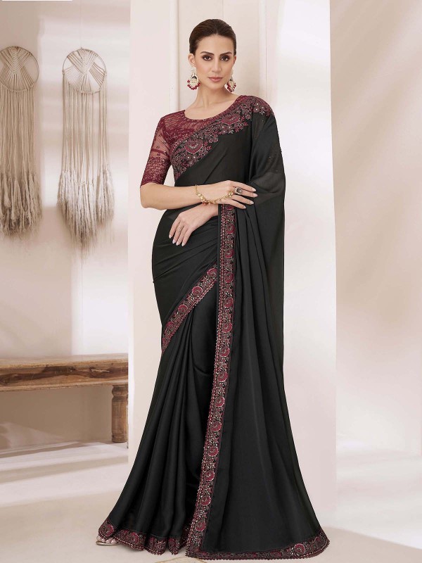 Black Chiffon Silk Saree